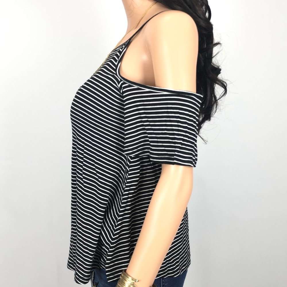 Garage Black/white striped Cold Shoulder Top “S” - Picture 2 of 4